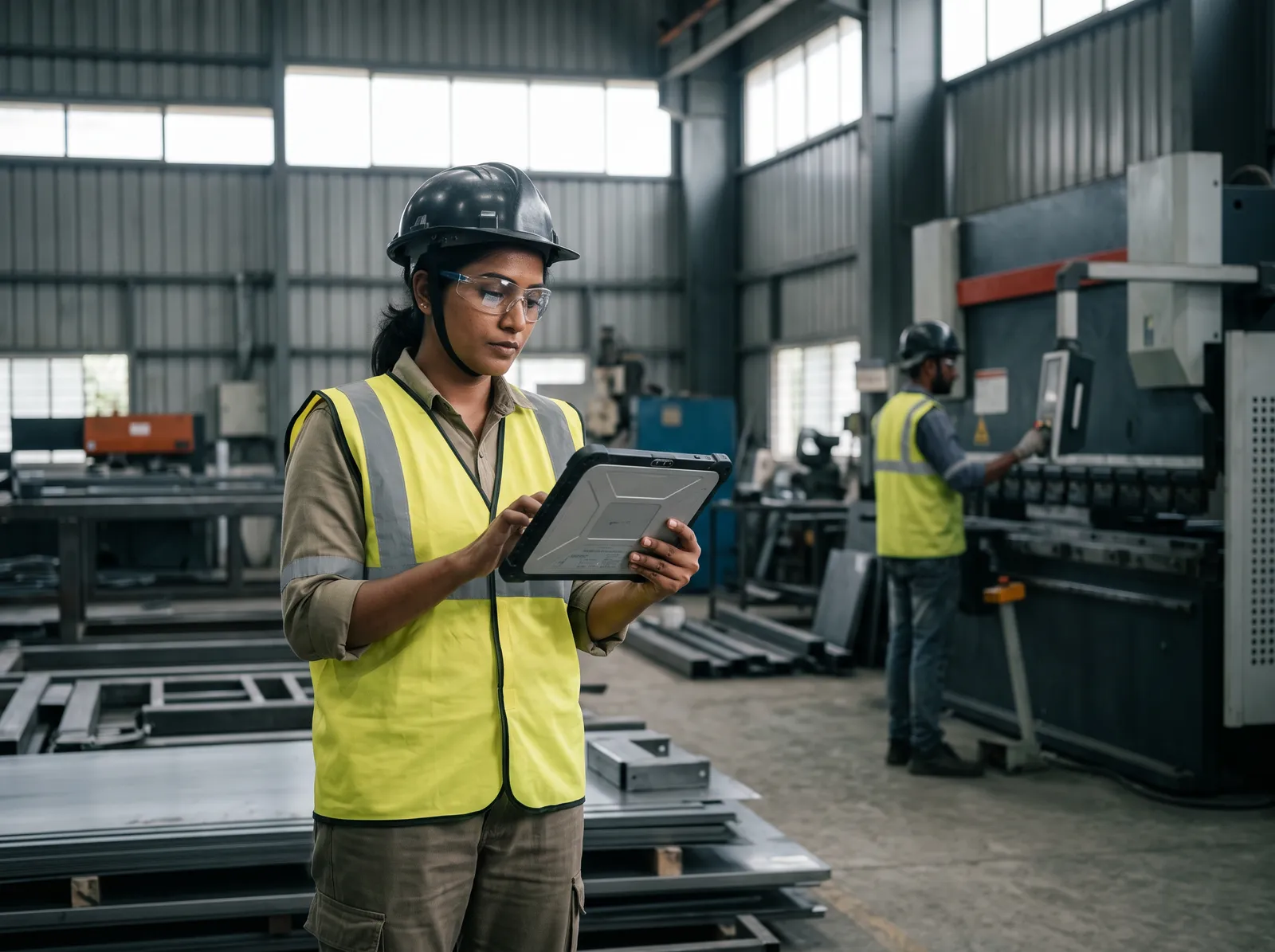A fabrication site of the kind the industrial worked example describes.